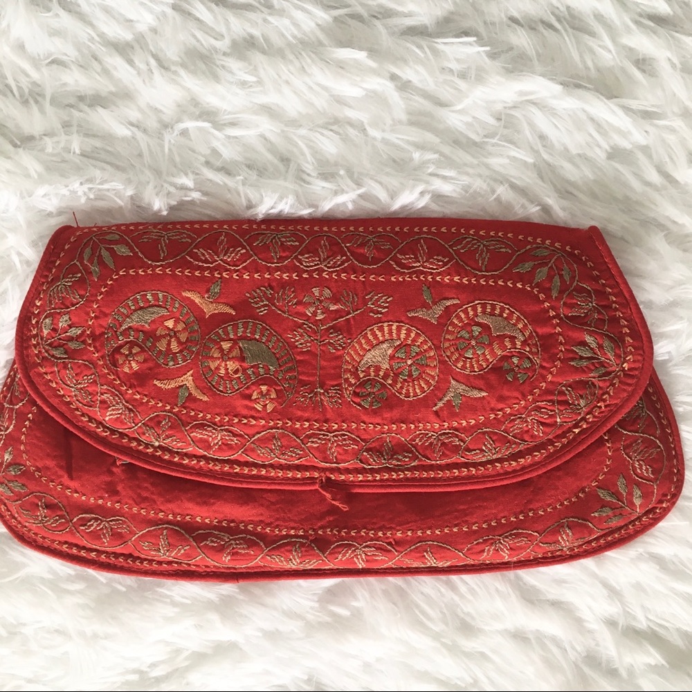 3/$20 Red Bangladesh Embroidered Clutch Purse